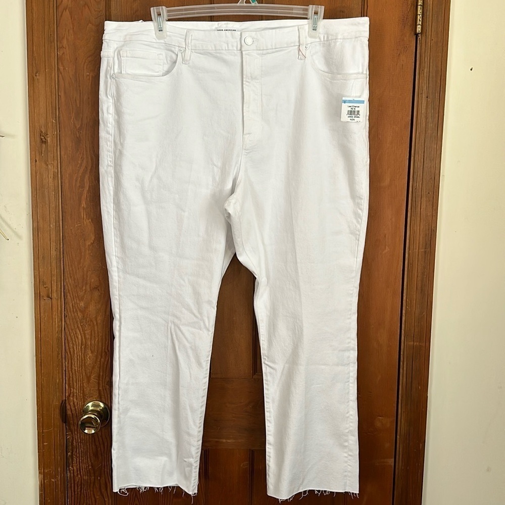 Good American Women’s White Good Legs Straight Raw Hem Size 24